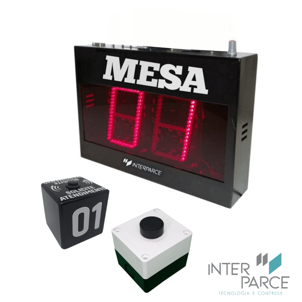 Painel chama garçom 1 posição com visor LED vermelho, botões de chamada e exibição de número de mesa, ideal para restaurantes e bares com atendimento rápido.