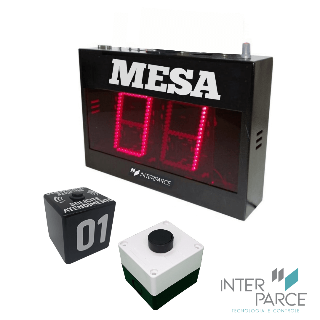 Painel chama garçom 1 posição com visor LED vermelho, botões de chamada e exibição de número de mesa, ideal para restaurantes e bares com atendimento rápido.