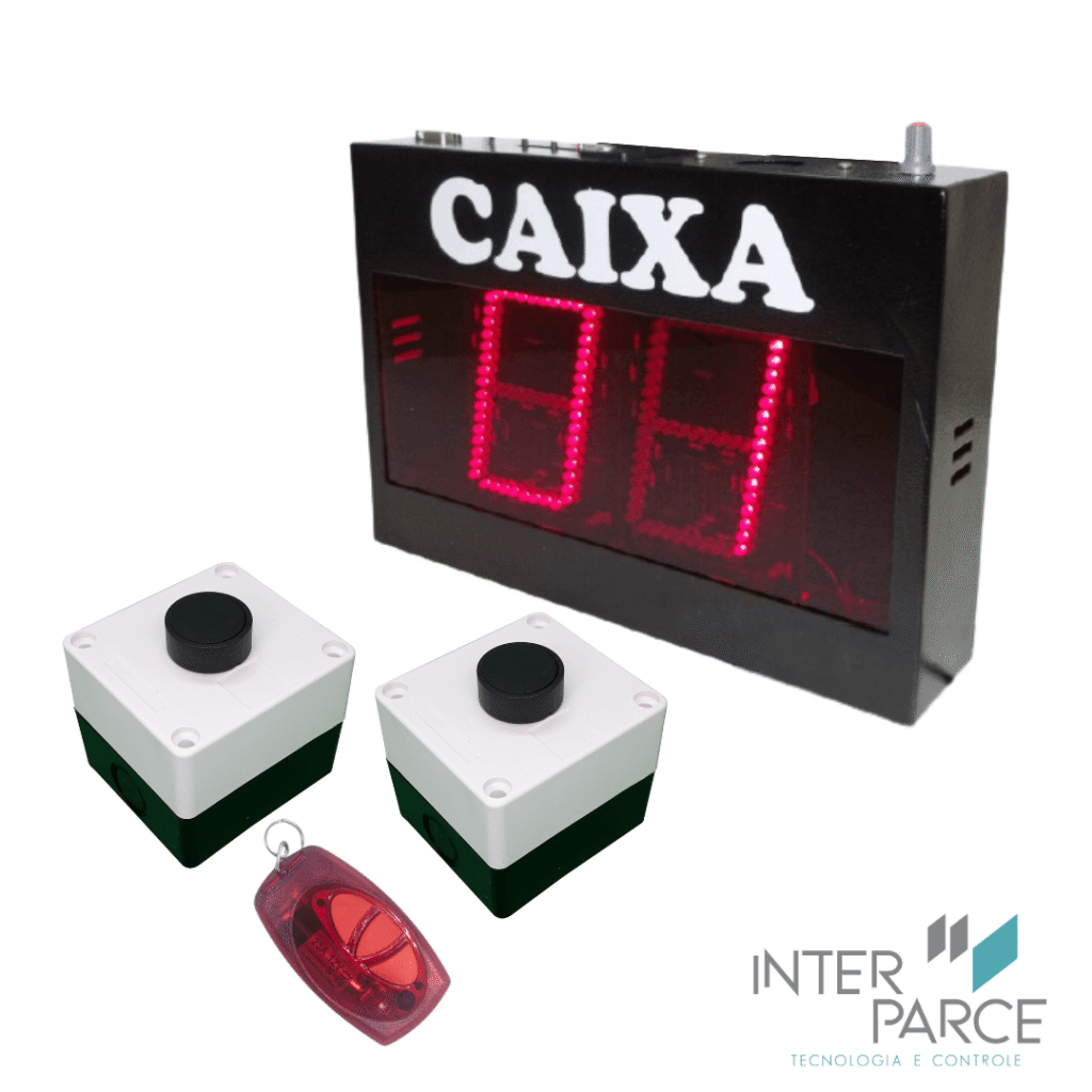 Sistema fiscal de caixa com painel LED e controle RF, modelo W1257 com controle apagador master para gestão de atendimento eficiente.