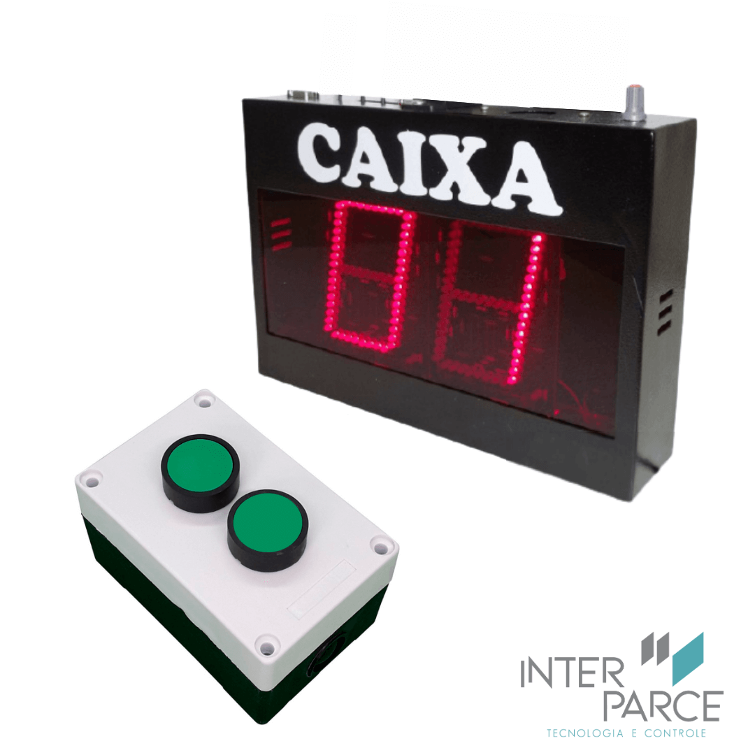 Painel fiscal de caixa com visor de LED e dois botões verdes, modelo W1352 com reset local, ideal para supermercados e lojas.